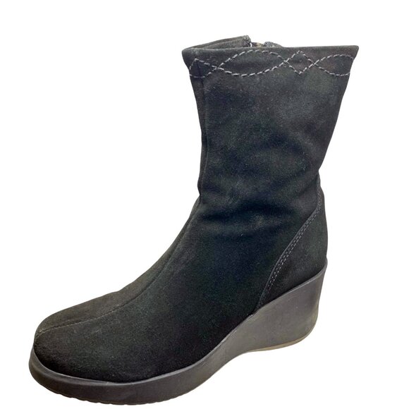 La Canadienne  Orly Black Suede Platform‎ Wedge Waterproof Boots - Picture 1 of 12